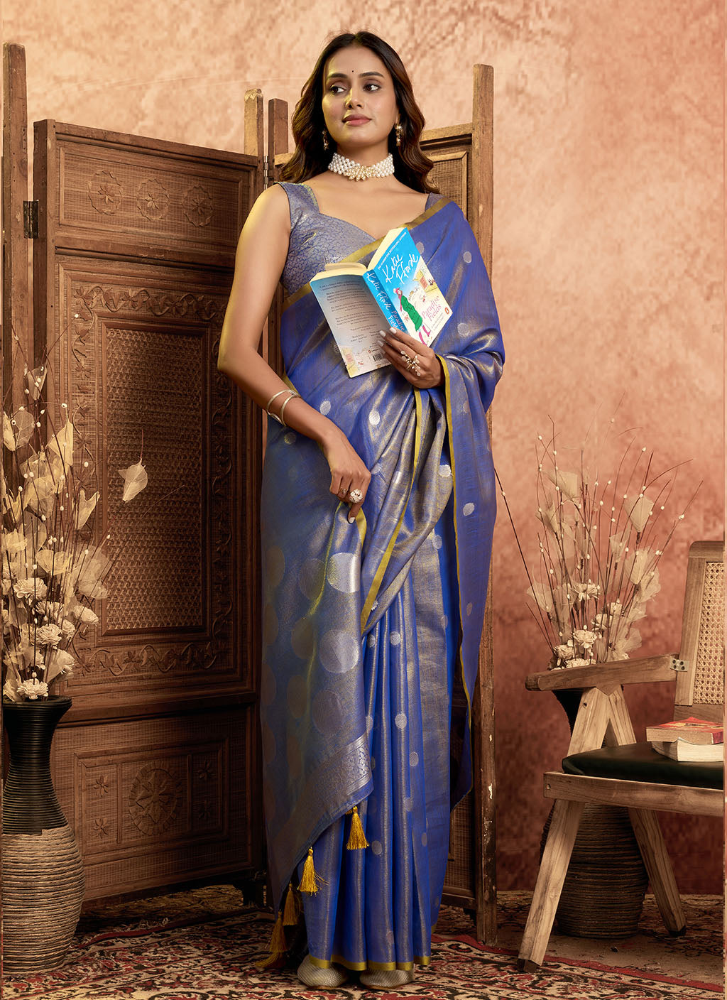 Soft Pure Tissue silk allover polka weave-R blue