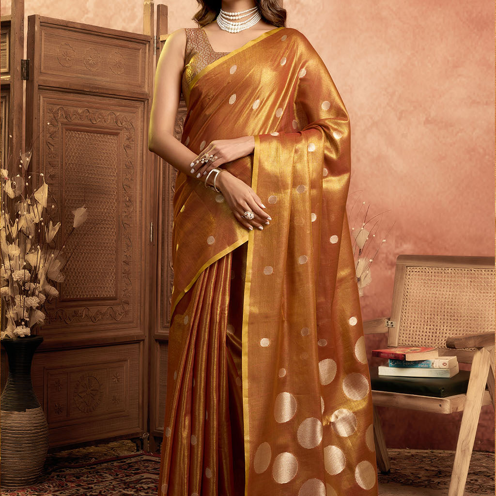 Soft Pure Tissue silk allover polka weave-Rust