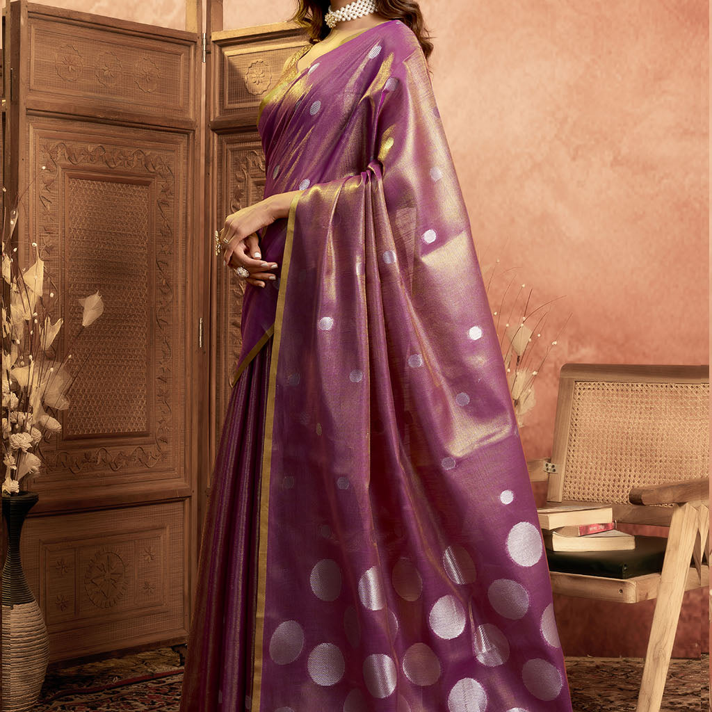 Soft Pure Tissue silk allover polka weave-Violet