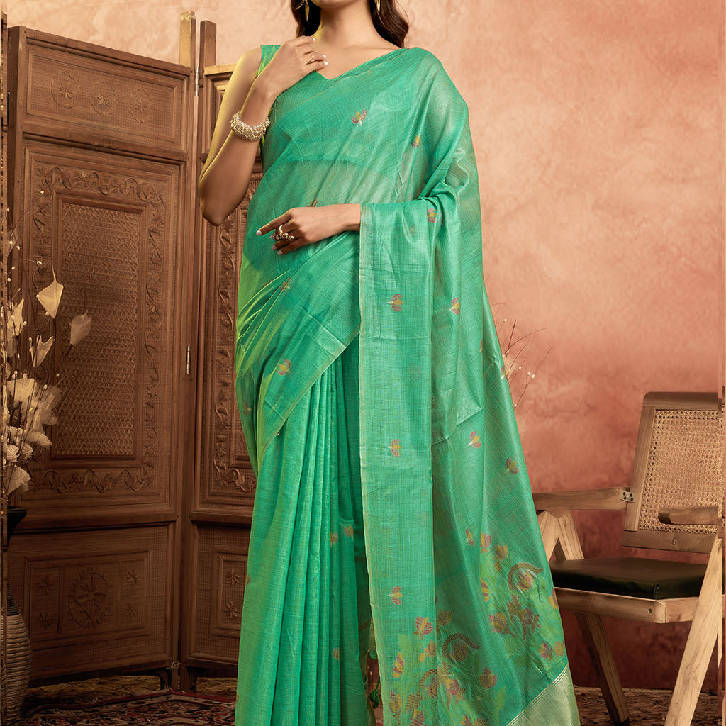 Mul Mul Cotton Saree-C green