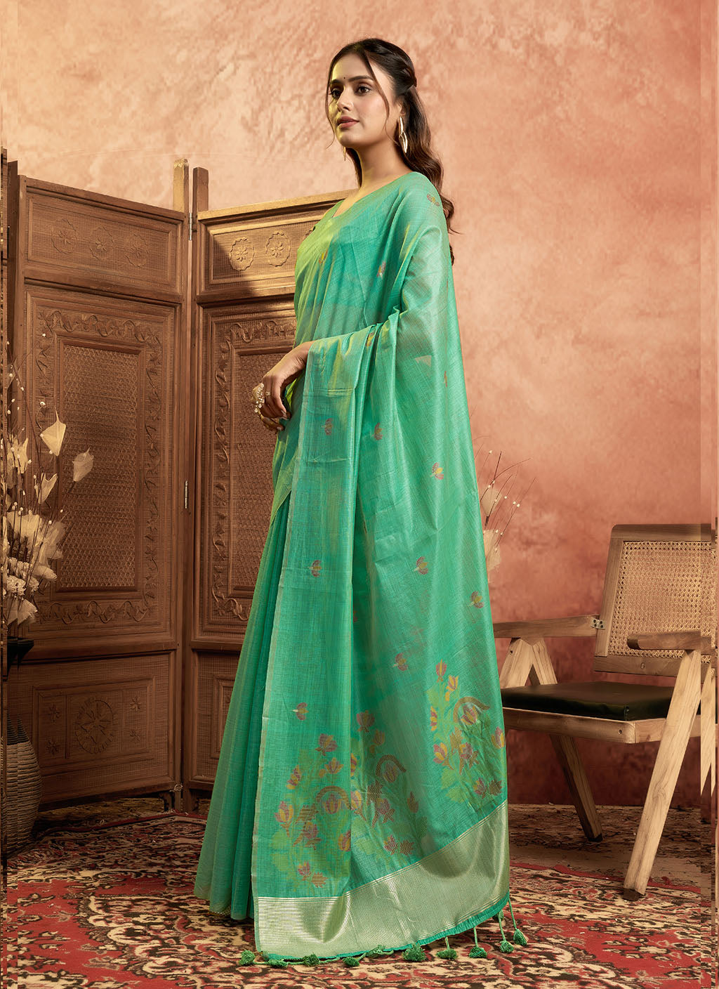 Mul Mul Cotton Saree-C green