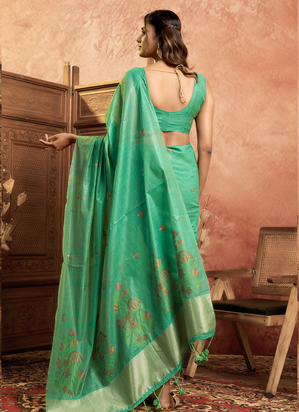 Mul Mul Cotton Saree-C green