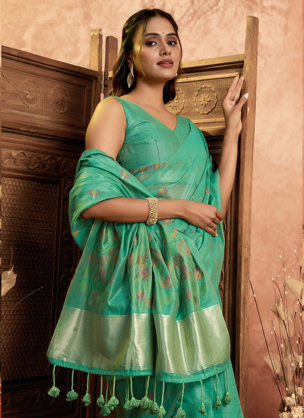 Mul Mul Cotton Saree-C green