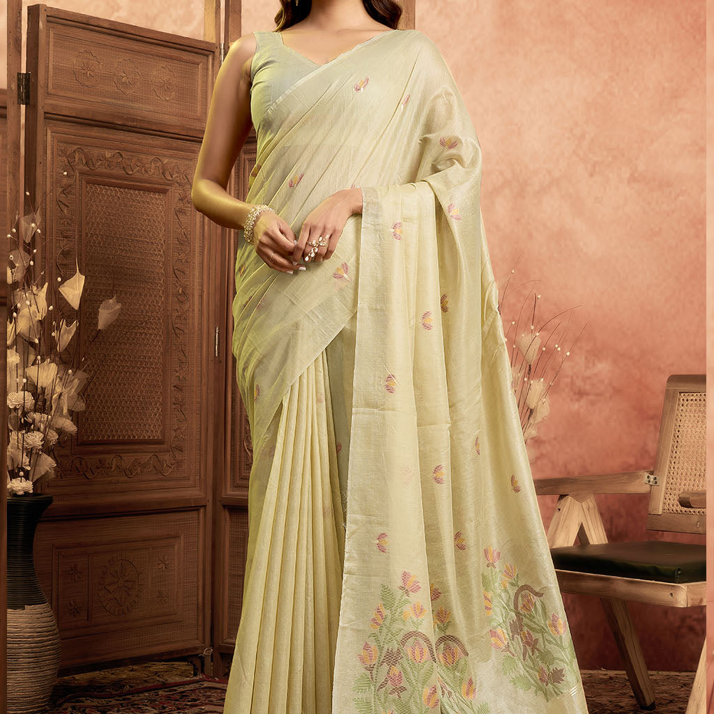 Mul Mul Cotton Saree-Cream