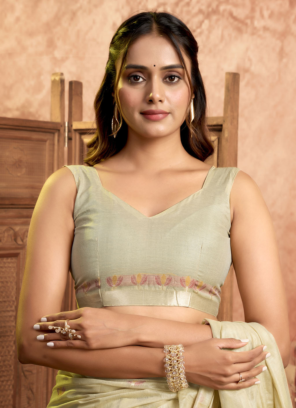 Mul Mul Cotton Saree-Cream