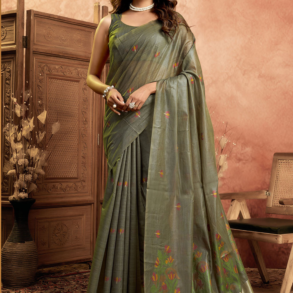 Mul Mul Cotton Saree-Grey