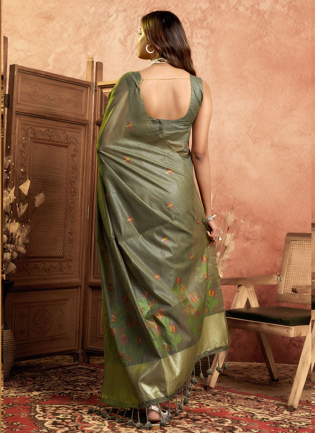 Mul Mul Cotton Saree-Grey