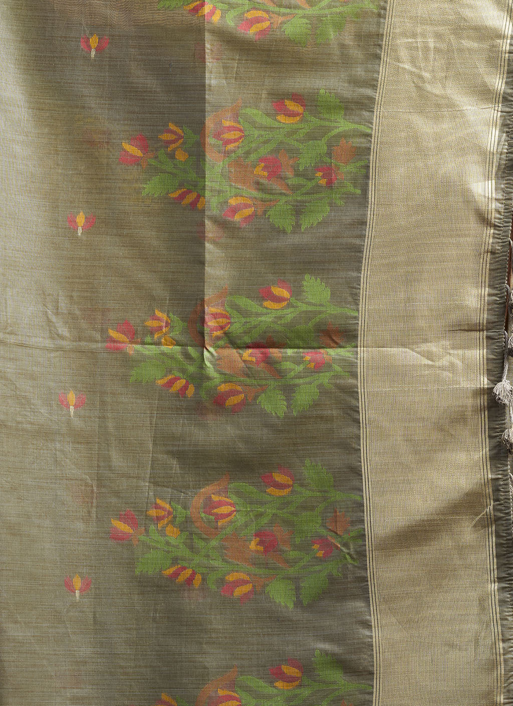 Mul Mul Cotton Saree-Grey