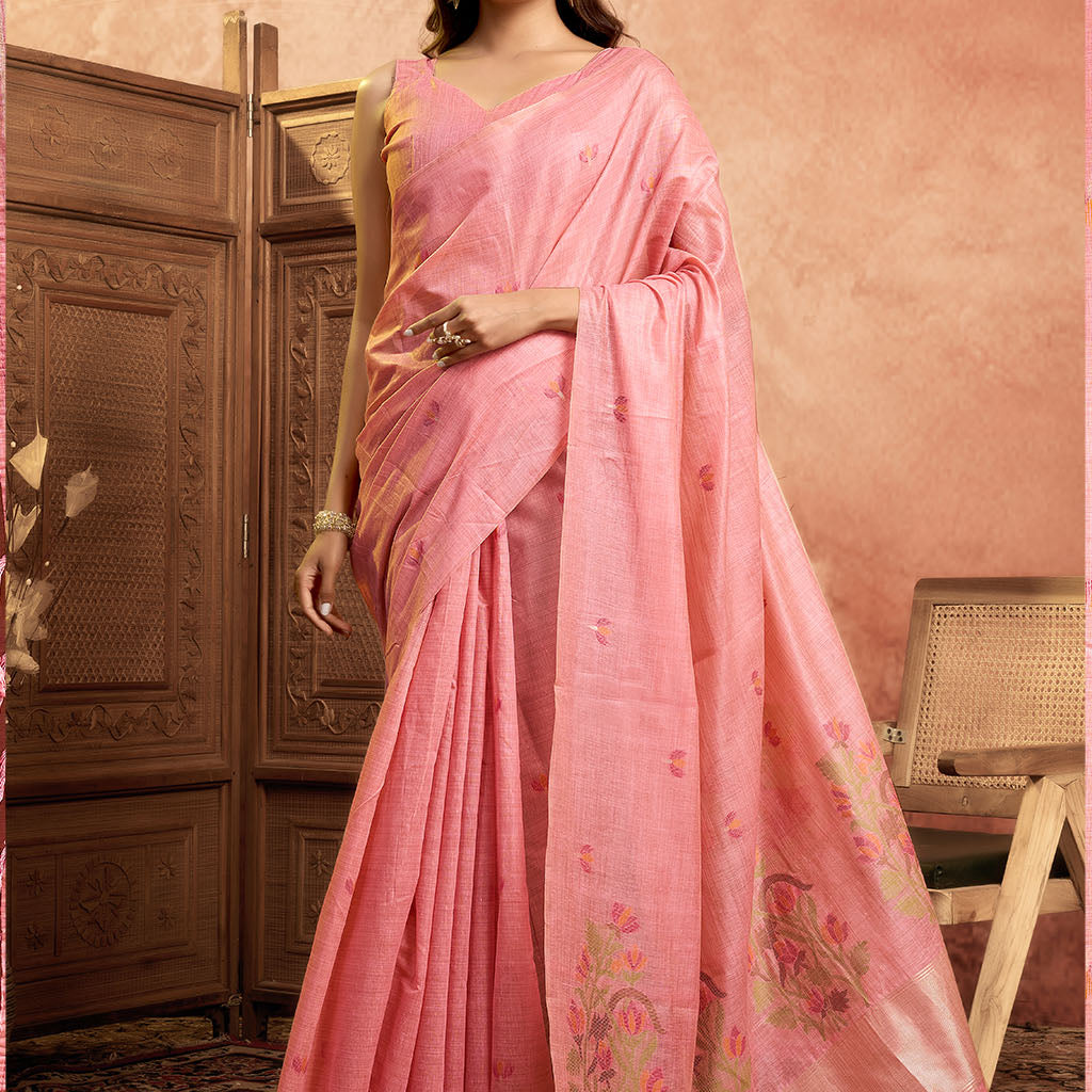 Mul Mul Cotton Saree-Pink