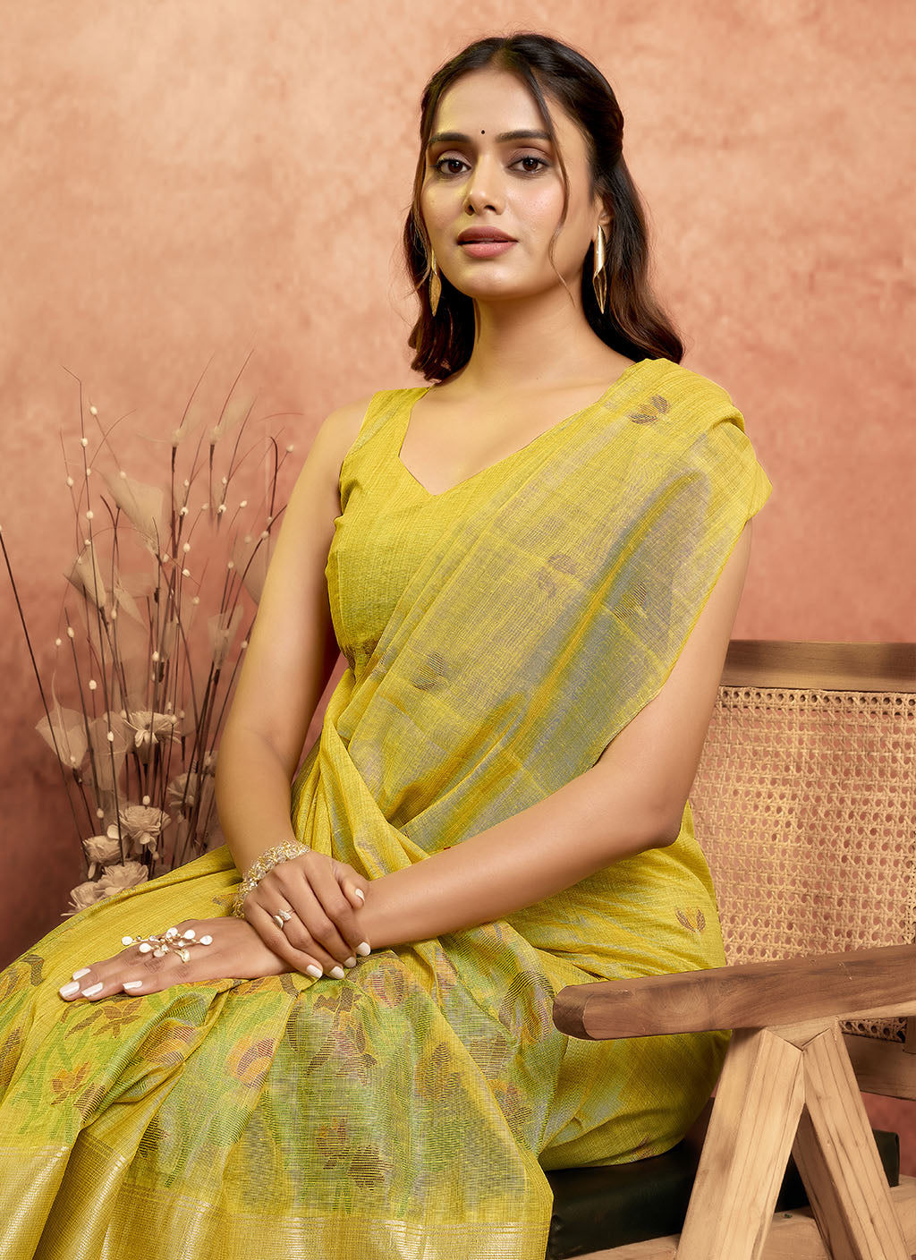 Mul Mul Cotton Saree-Yellow