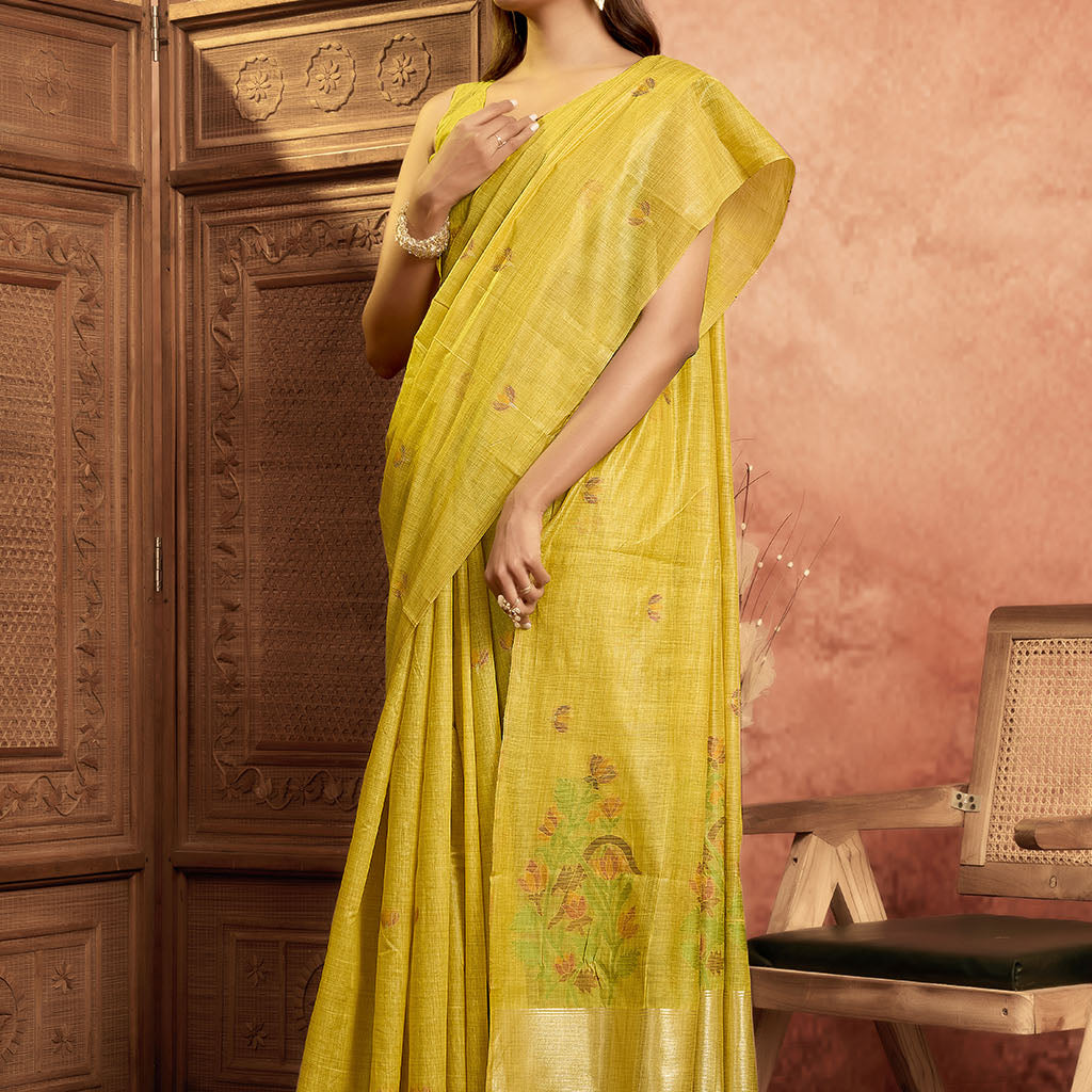 Mul Mul Cotton Saree-Yellow