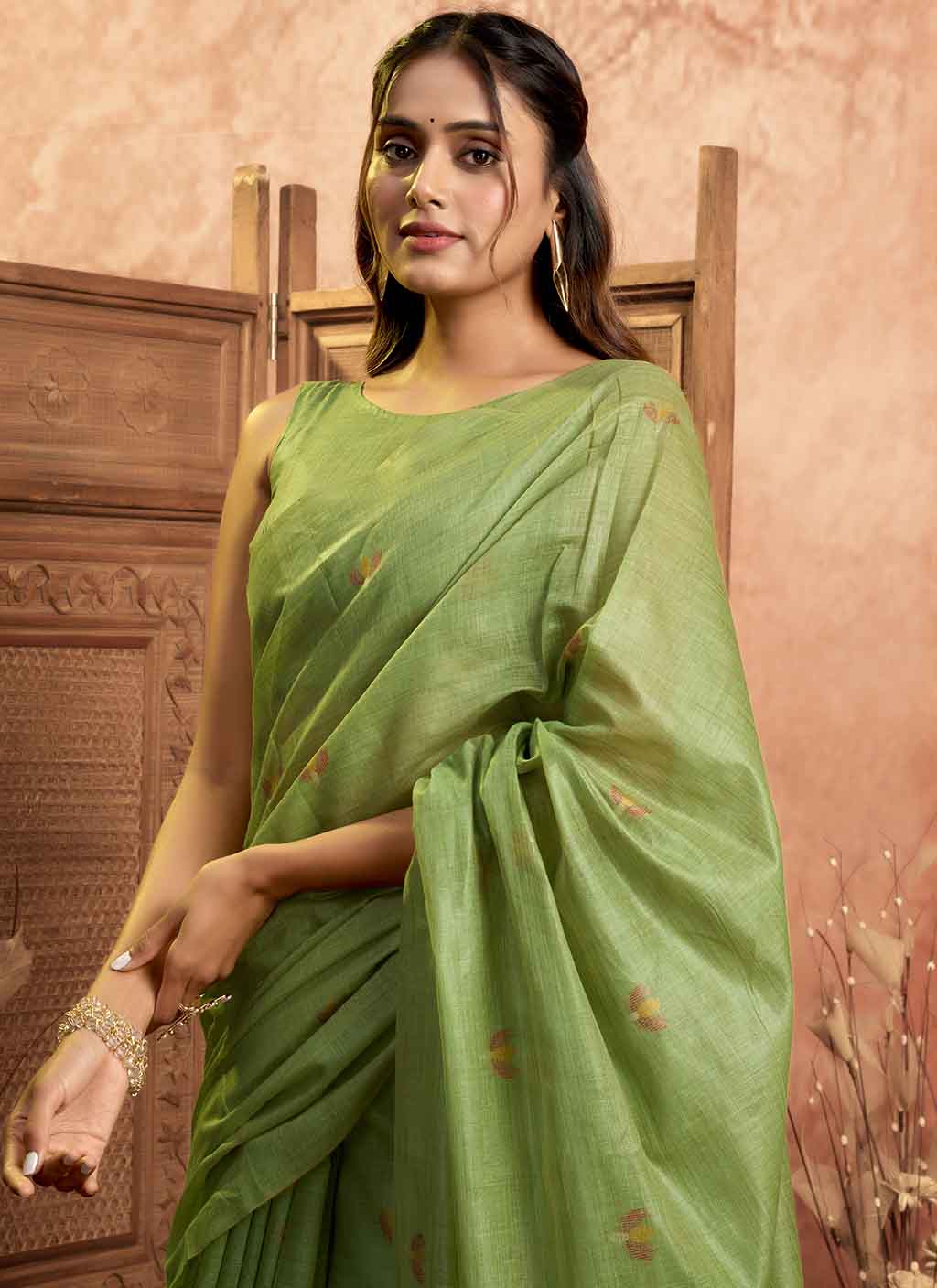Mul Mul Cotton Saree-p.green