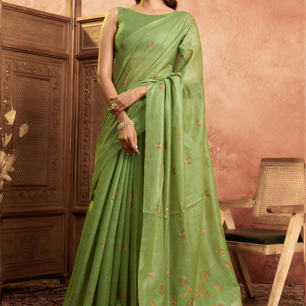 Mul Mul Cotton Saree-p.green
