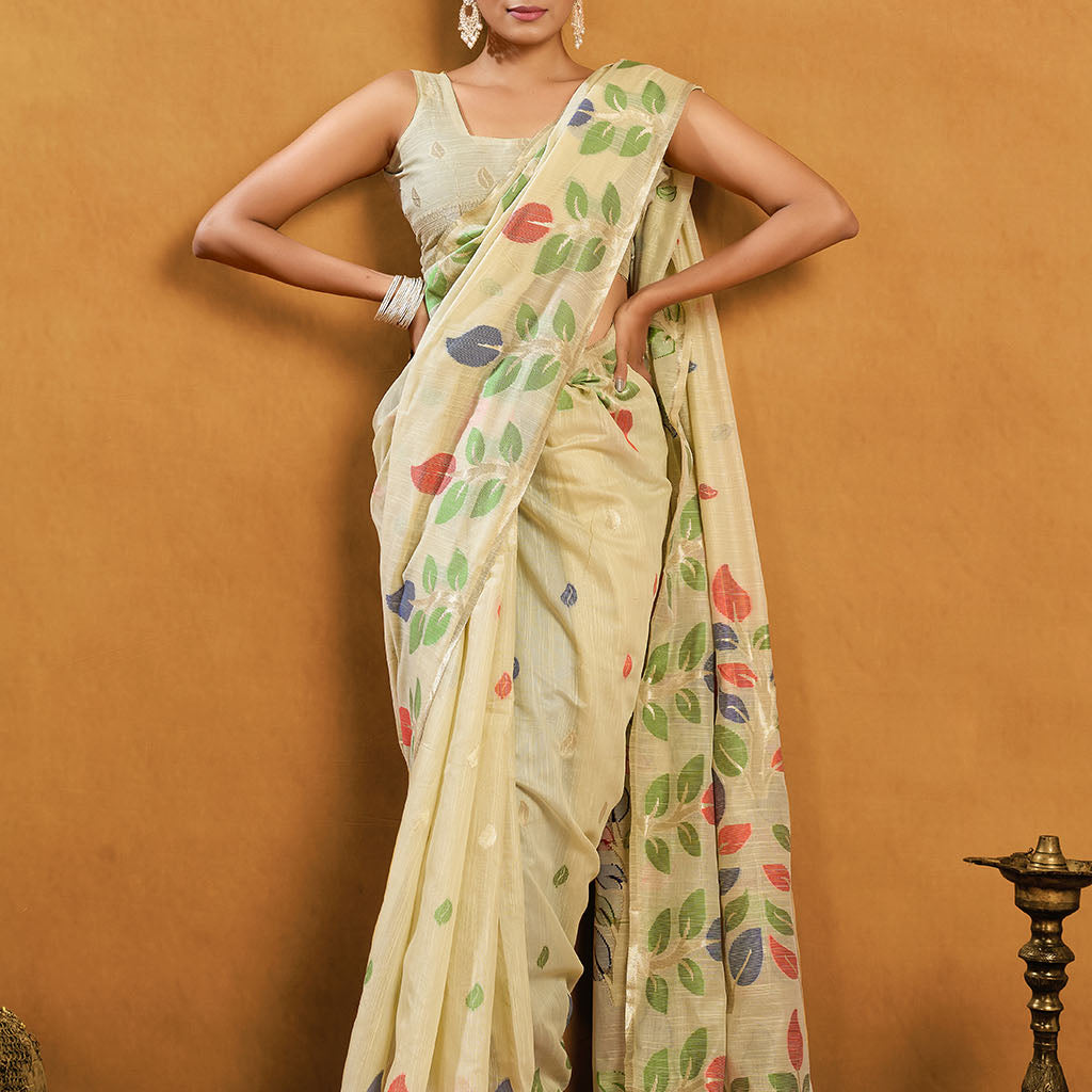 Pure spun cotton jamdani floral weaving
