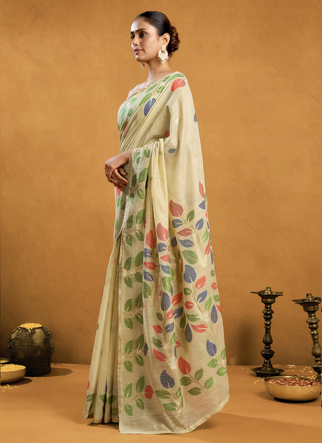 Pure spun cotton jamdani floral weaving