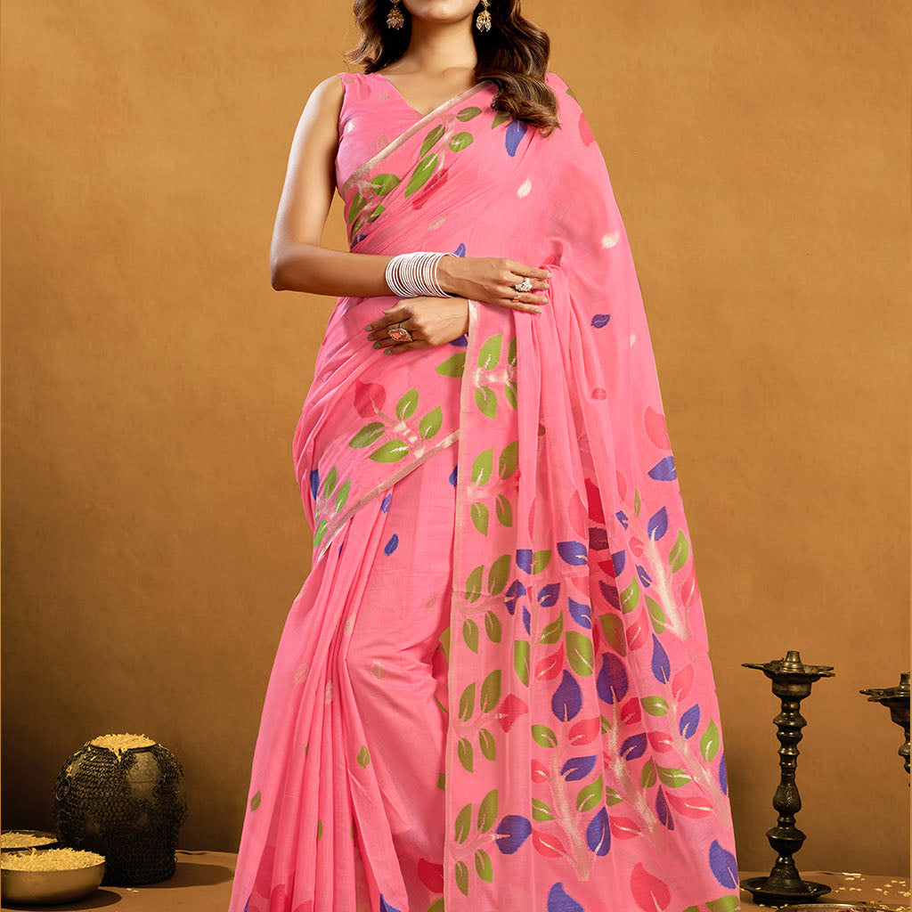 Pure spun cotton jamdani floral weaving