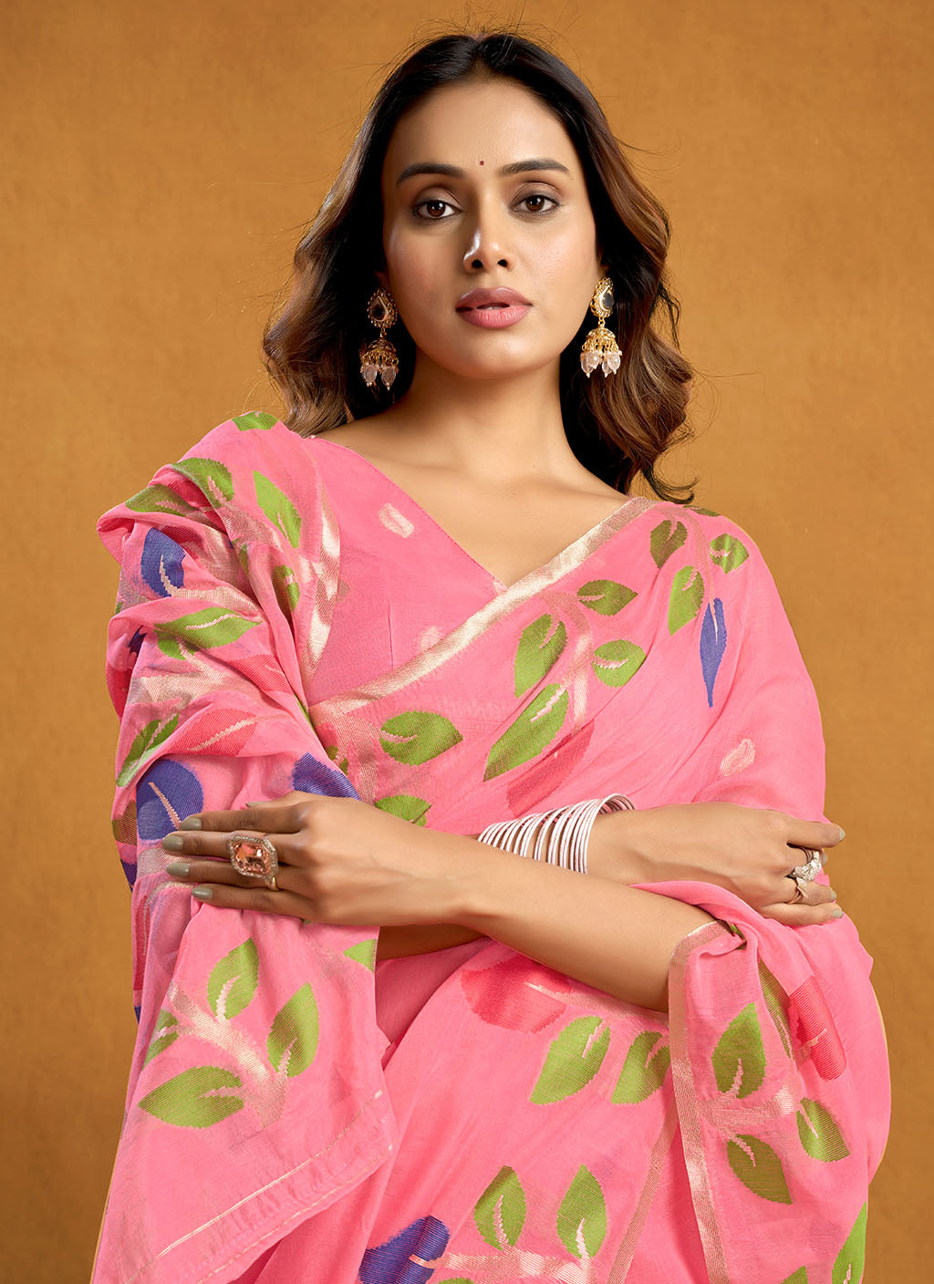 Pure spun cotton jamdani floral weaving