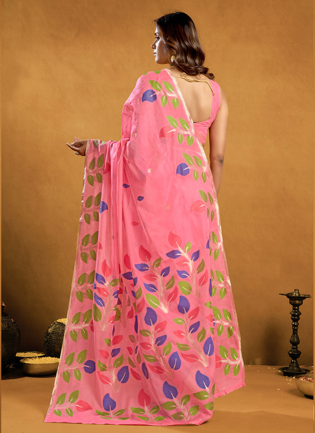 Pure spun cotton jamdani floral weaving