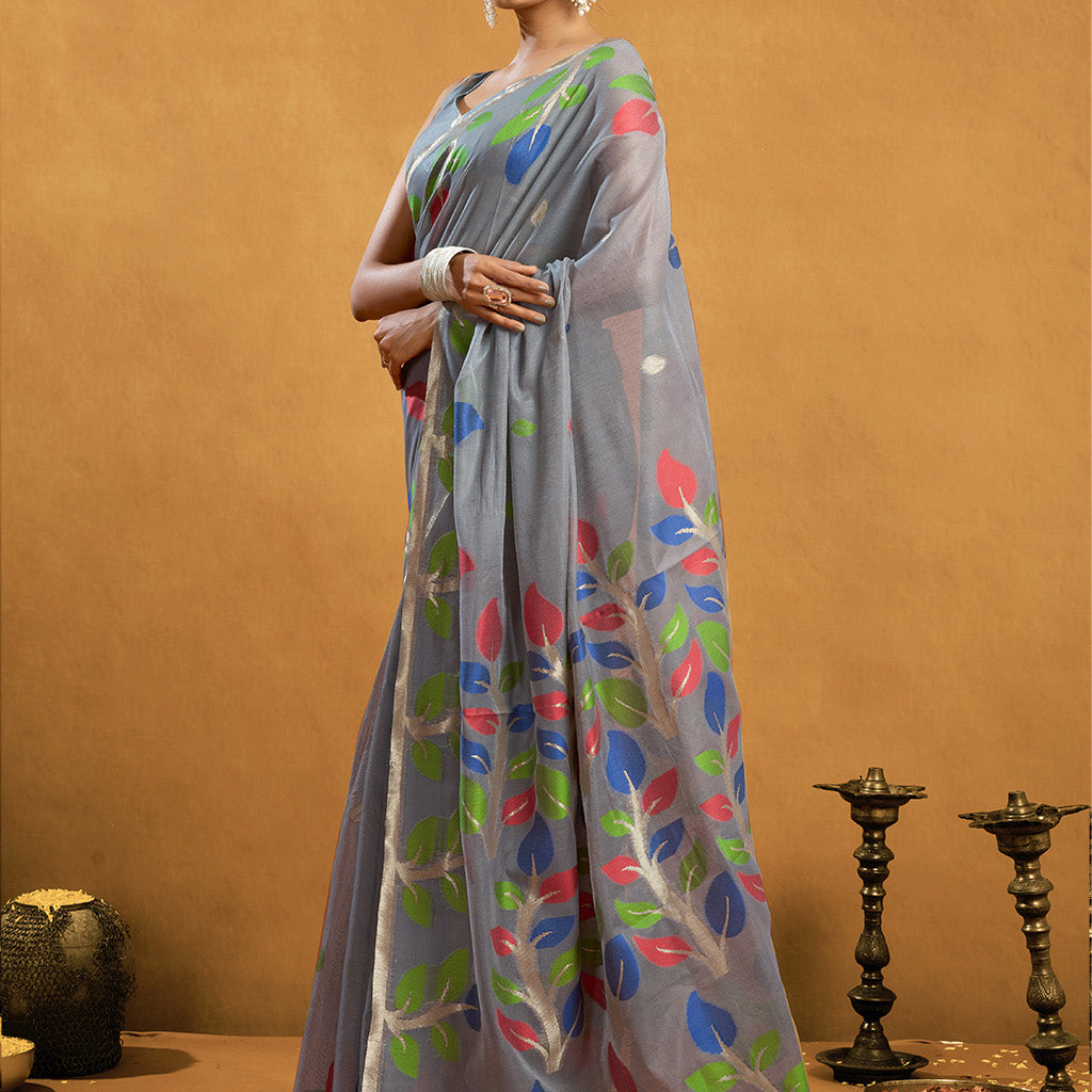 Pure spun cotton jamdani floral weaving