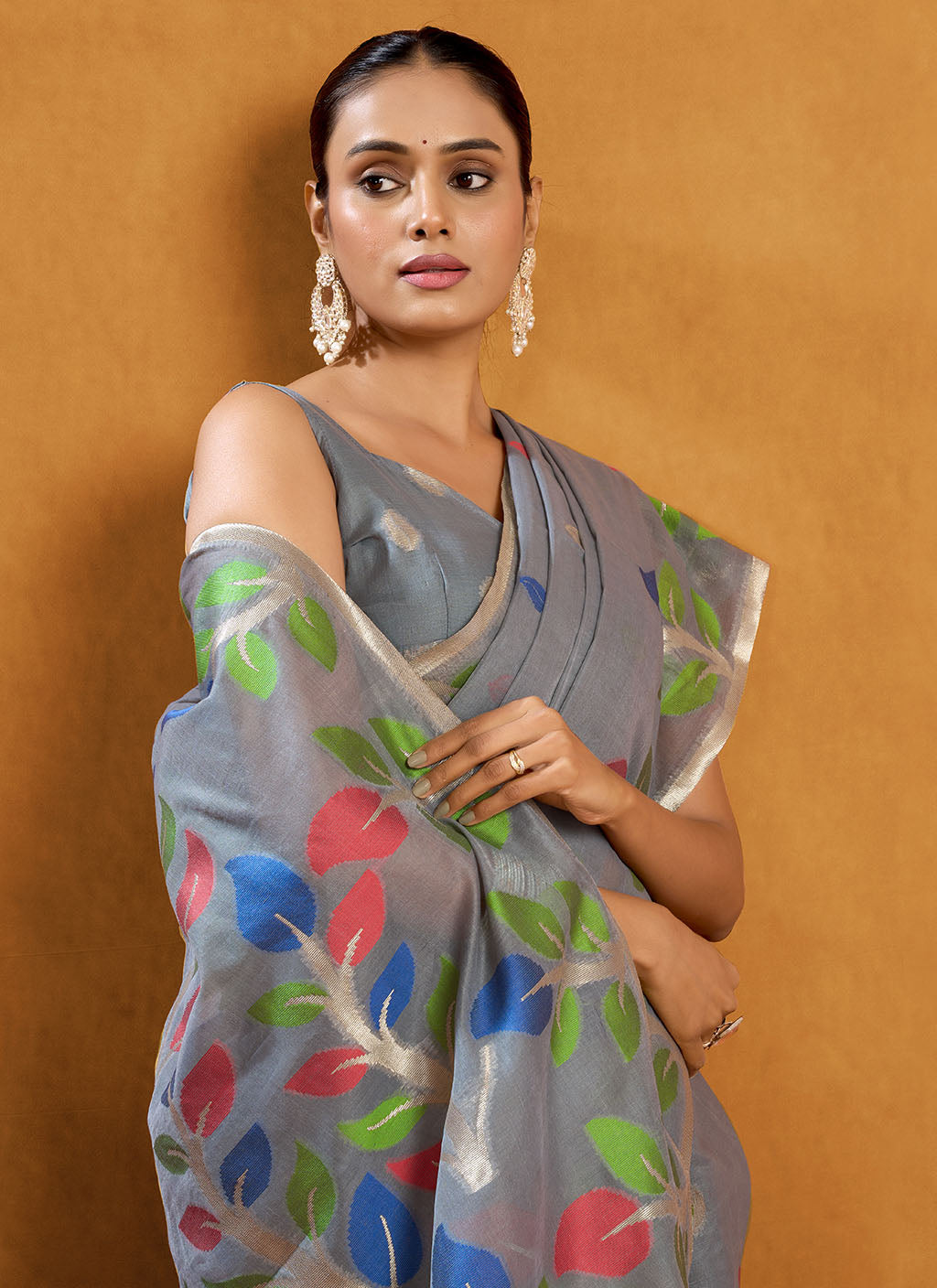 Pure spun cotton jamdani floral weaving