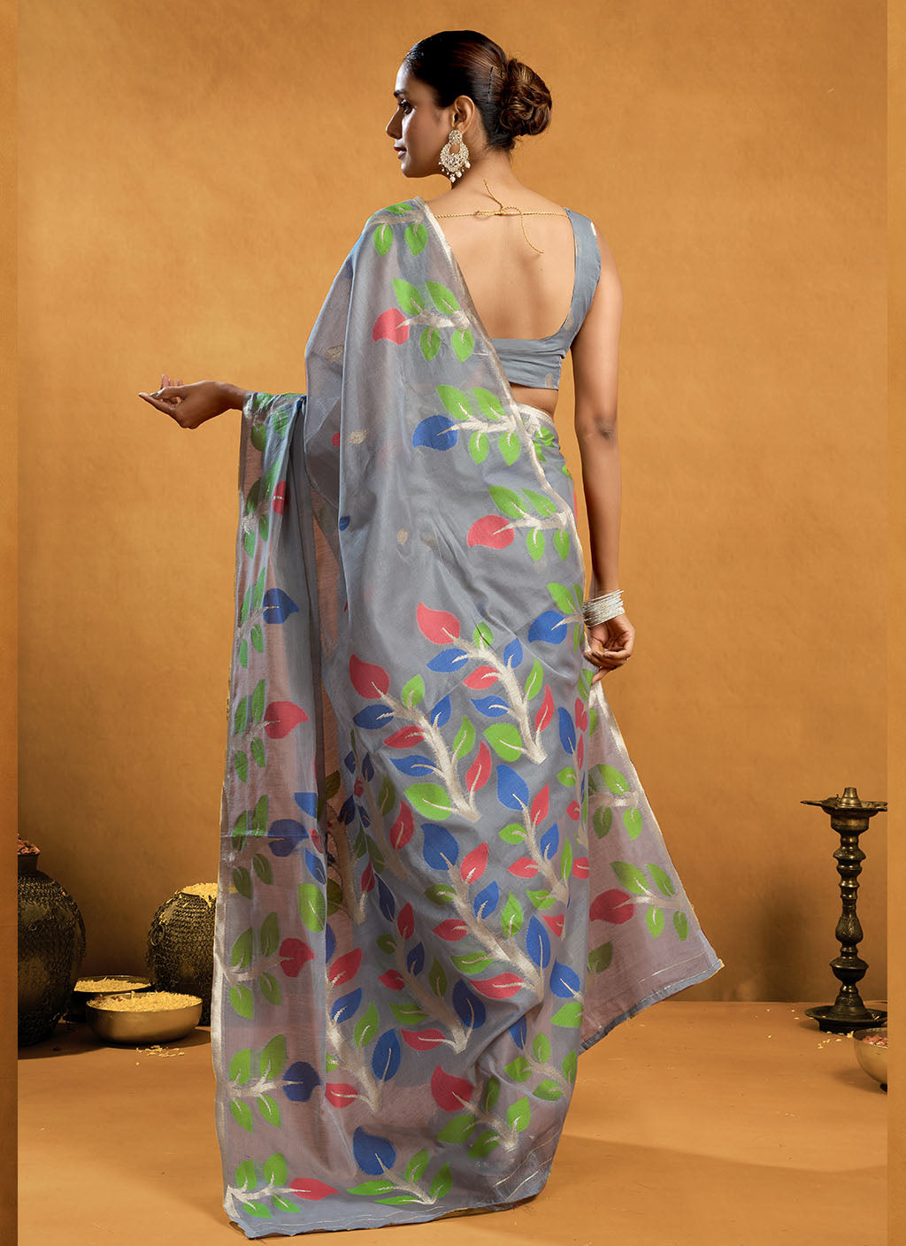 Pure spun cotton jamdani floral weaving