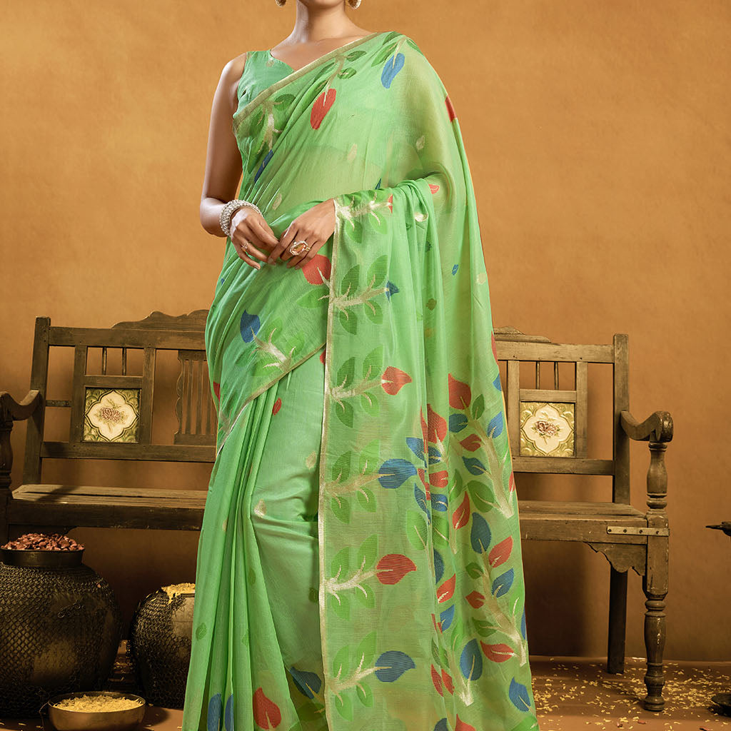 Pure spun cotton jamdani floral weaving