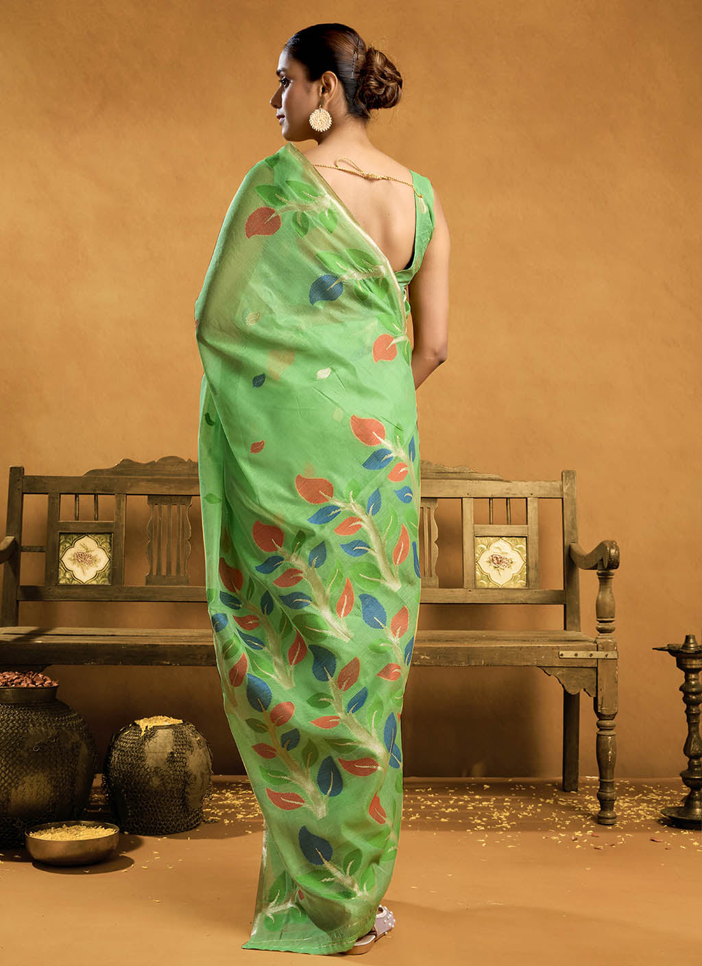 Pure spun cotton jamdani floral weaving