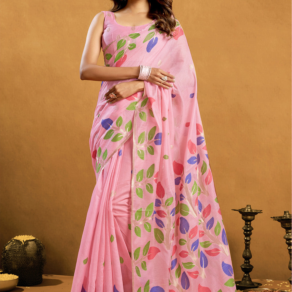 Pure spun cotton jamdani floral weaving