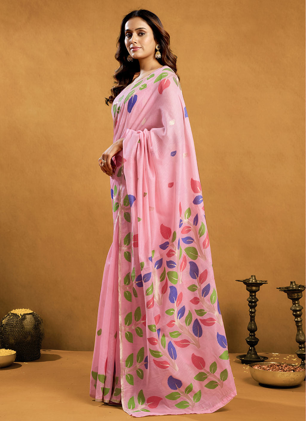 Pure spun cotton jamdani floral weaving