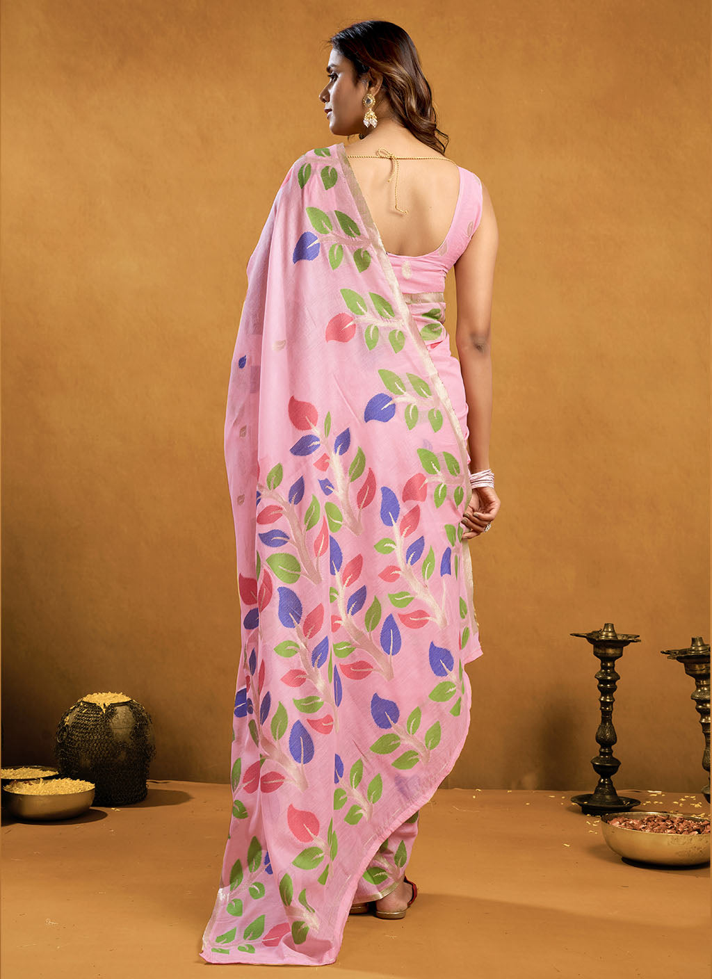 Pure spun cotton jamdani floral weaving