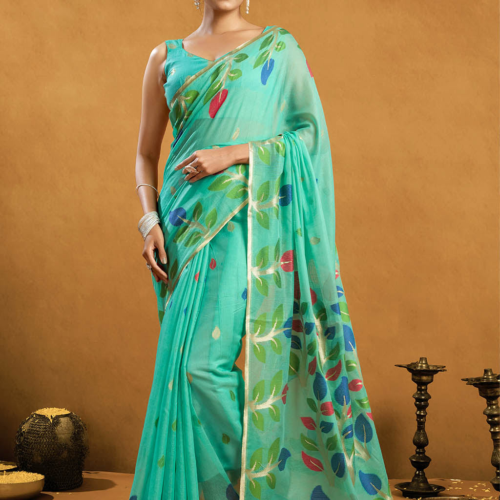 Pure spun cotton jamdani floral weaving