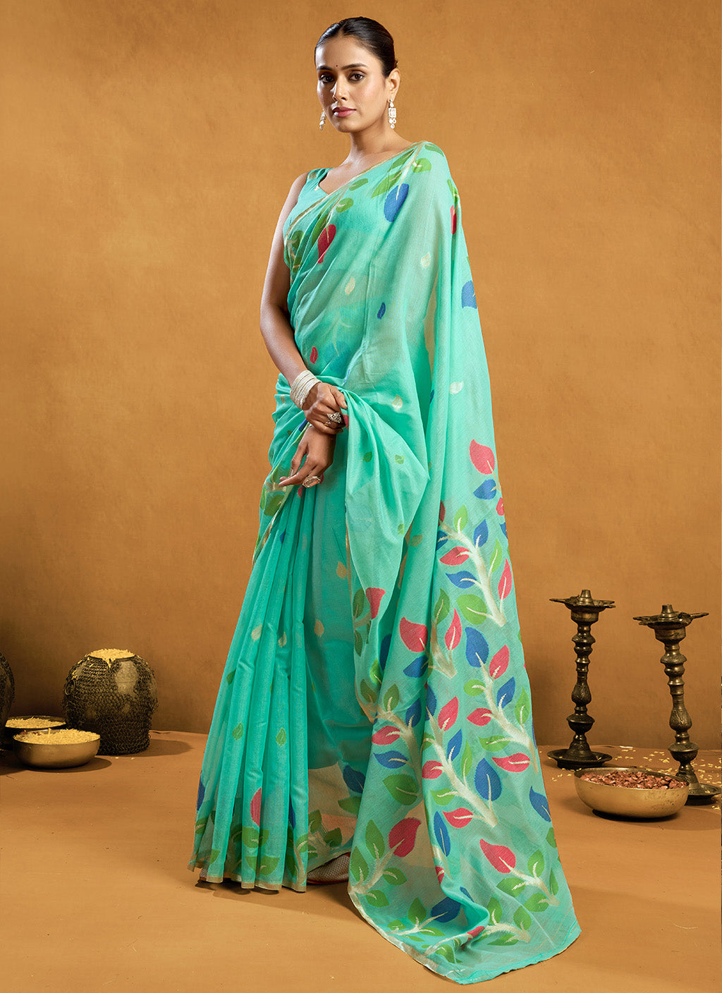 Pure spun cotton jamdani floral weaving