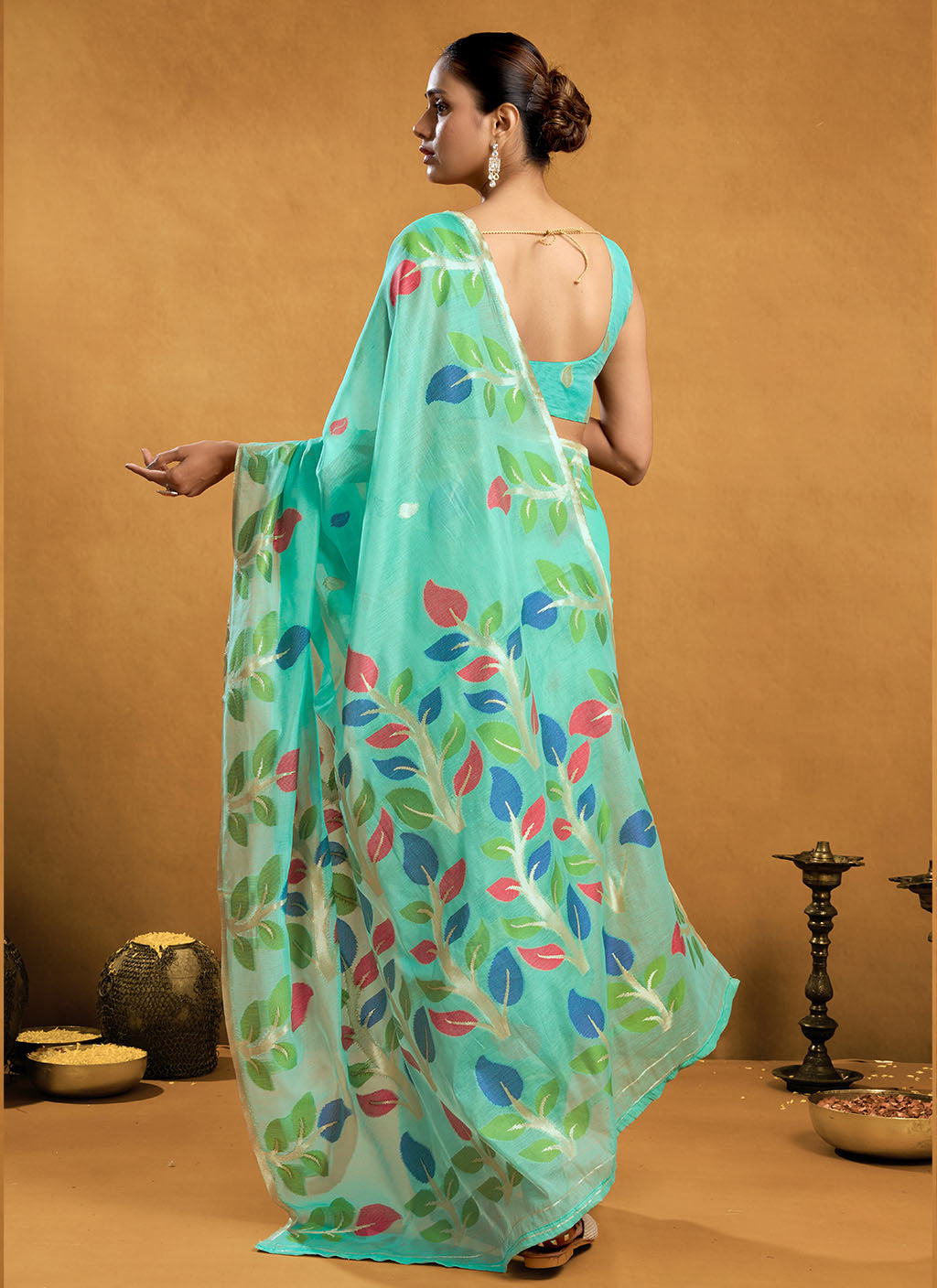 Pure spun cotton jamdani floral weaving