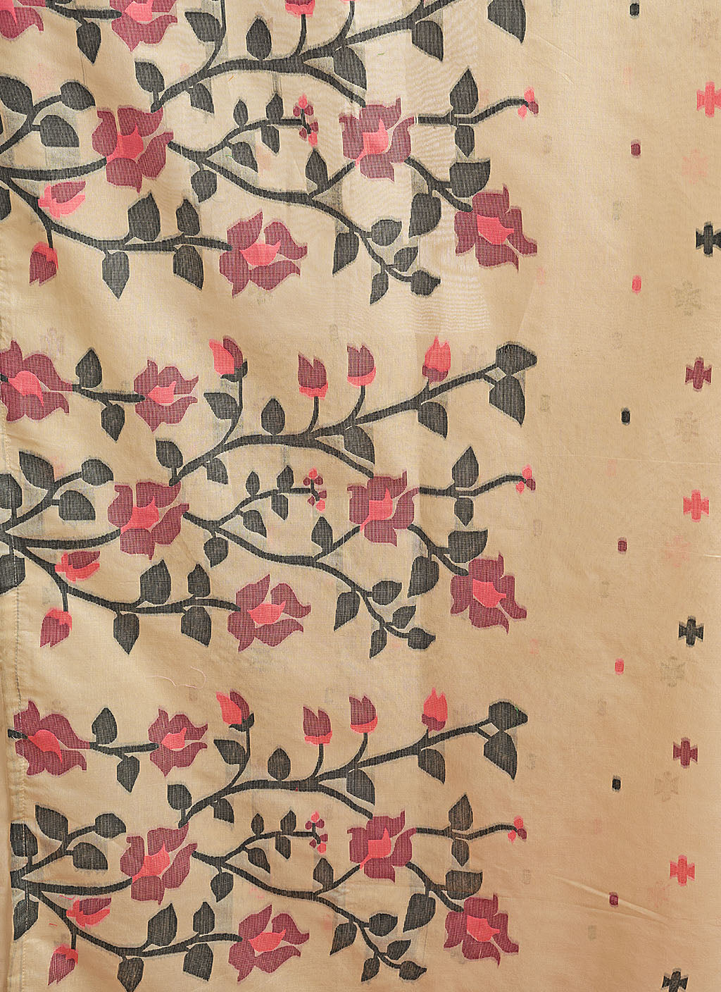 Pure Chiku spun cotton jamdani floral weaving