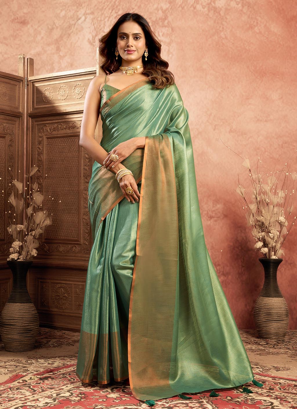 pure Soft Tissue Zari saree-Rama