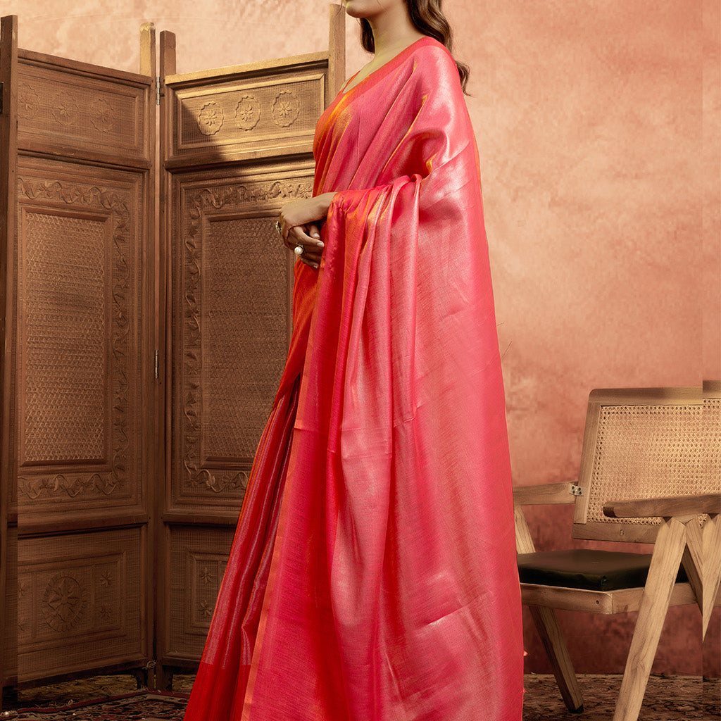 pure Soft Tissue Zari saree-Red