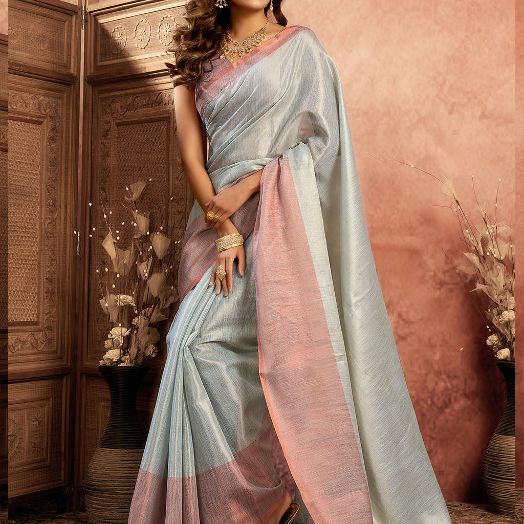 pure Soft Tissue Zari saree-S blue