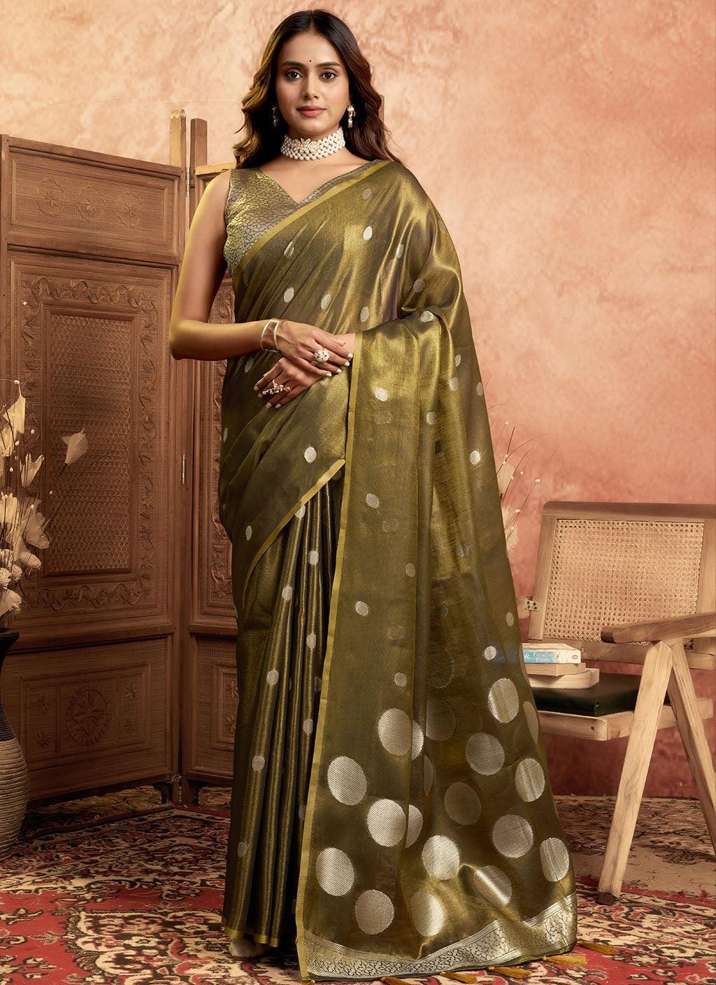 Soft Pure Tissue silk allover polka weave-Black