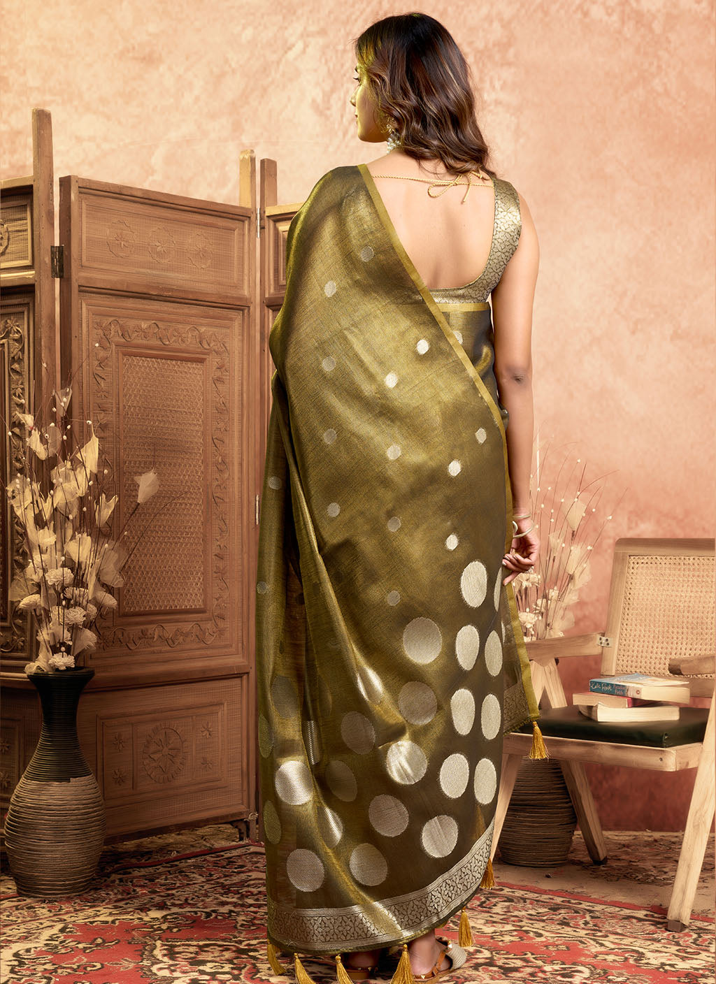 Soft Pure Tissue silk allover polka weave-Black