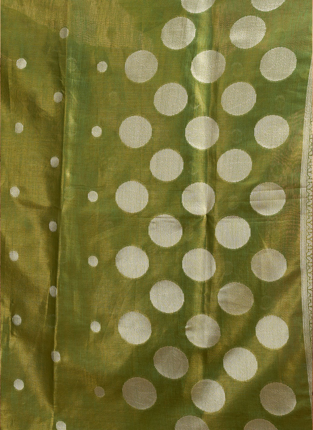 Soft Pure Tissue silk allover polka weave-Mahendi