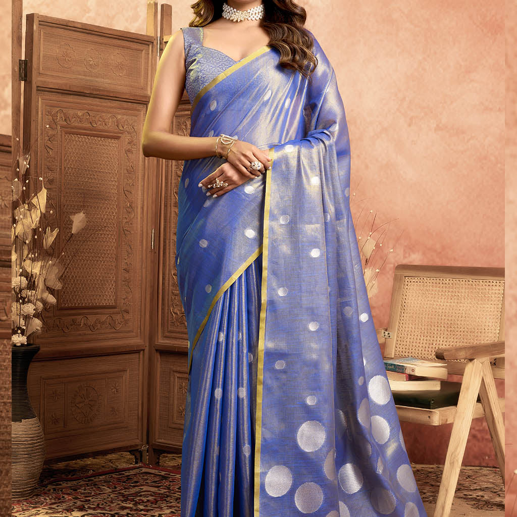 Soft Pure Tissue silk allover polka weave-R blue