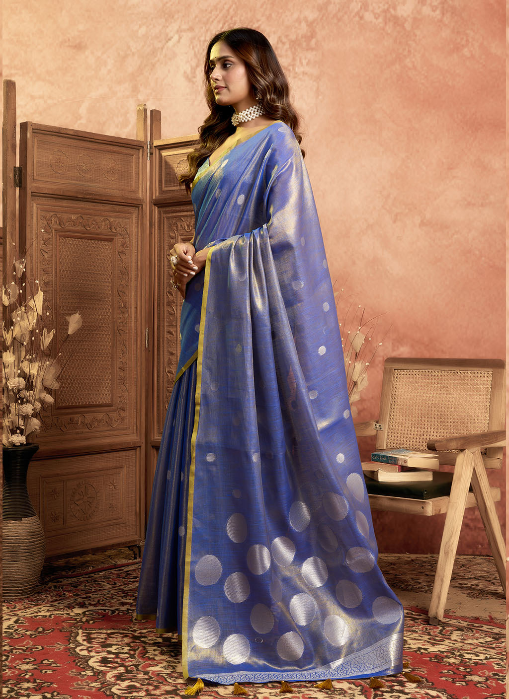 Soft Pure Tissue silk allover polka weave-R blue