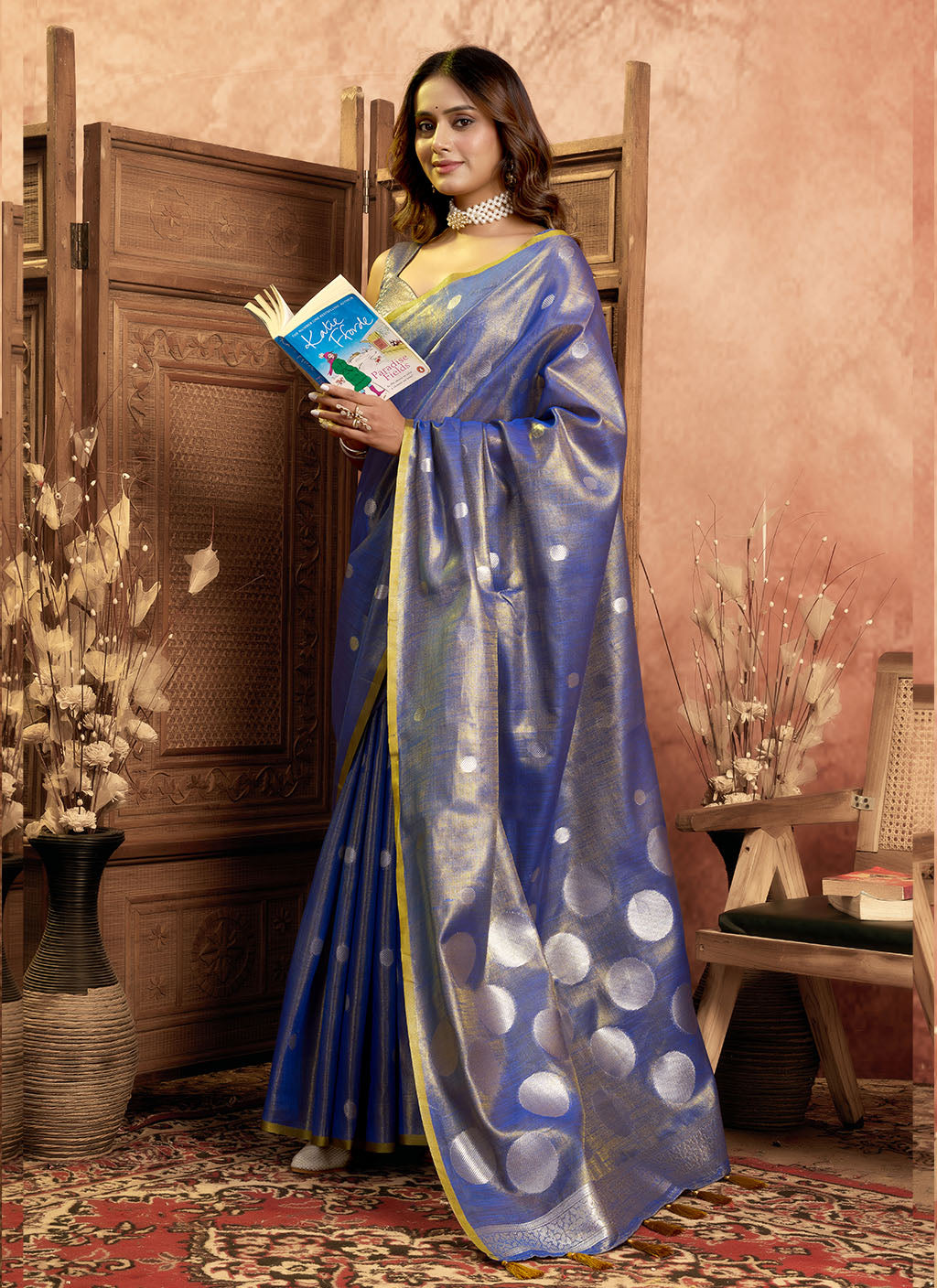 Soft Pure Tissue silk allover polka weave-R blue
