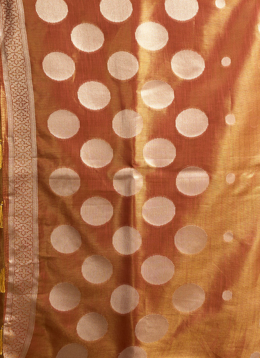 Soft Pure Tissue silk allover polka weave-Rust