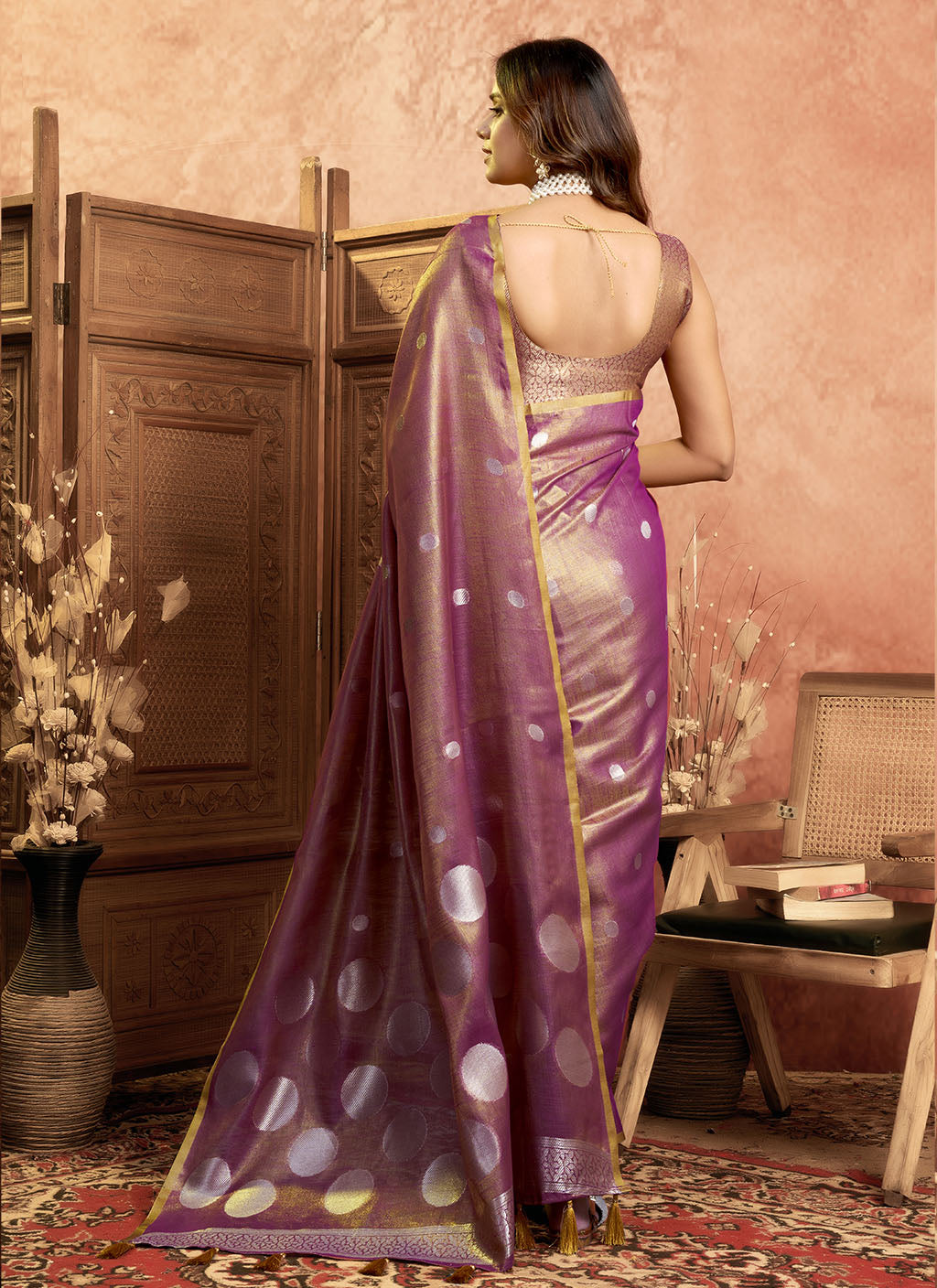 Soft Pure Tissue silk allover polka weave-Violet