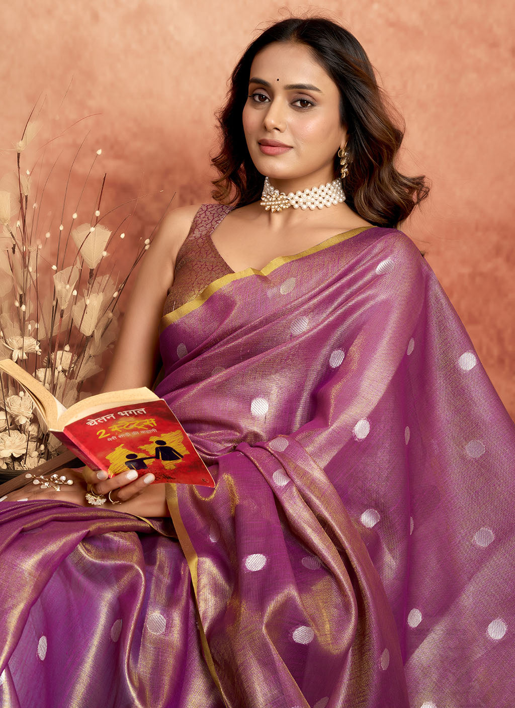 Soft Pure Tissue silk allover polka weave-Violet