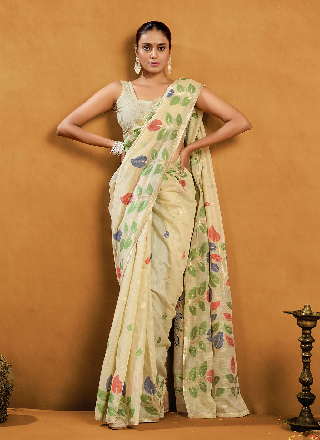 Pure spun cotton jamdani floral weaving