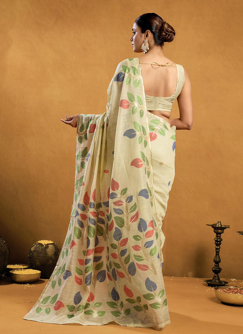 Pure spun cotton jamdani floral weaving