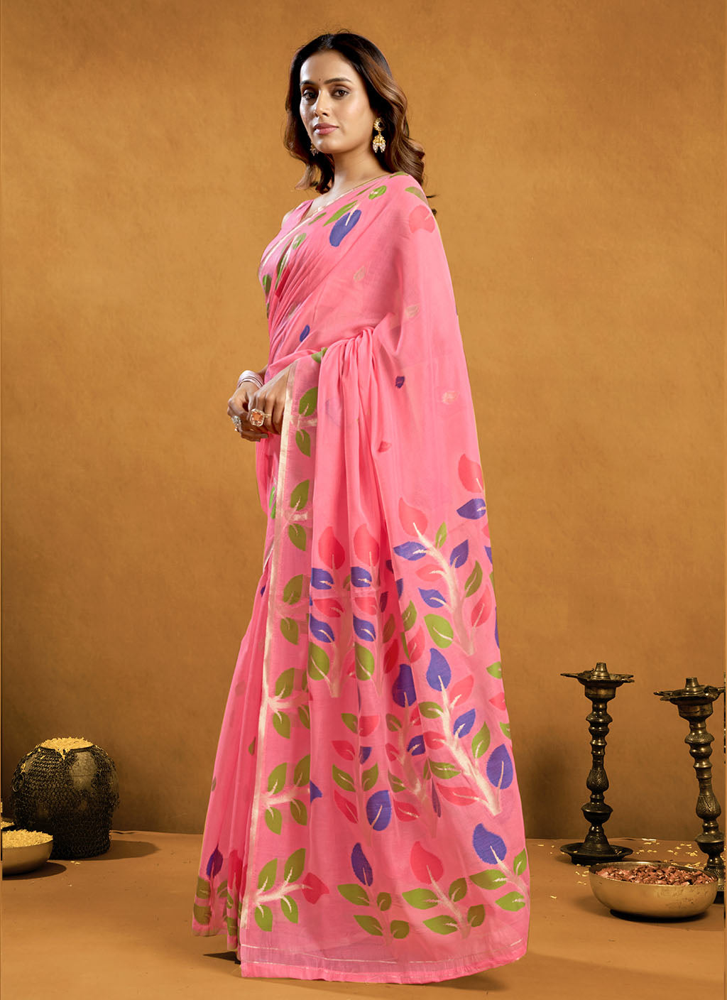 Pure spun cotton jamdani floral weaving