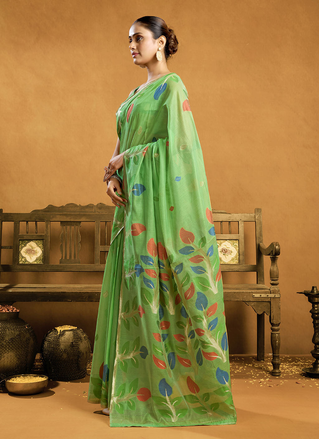 Pure spun cotton jamdani floral weaving